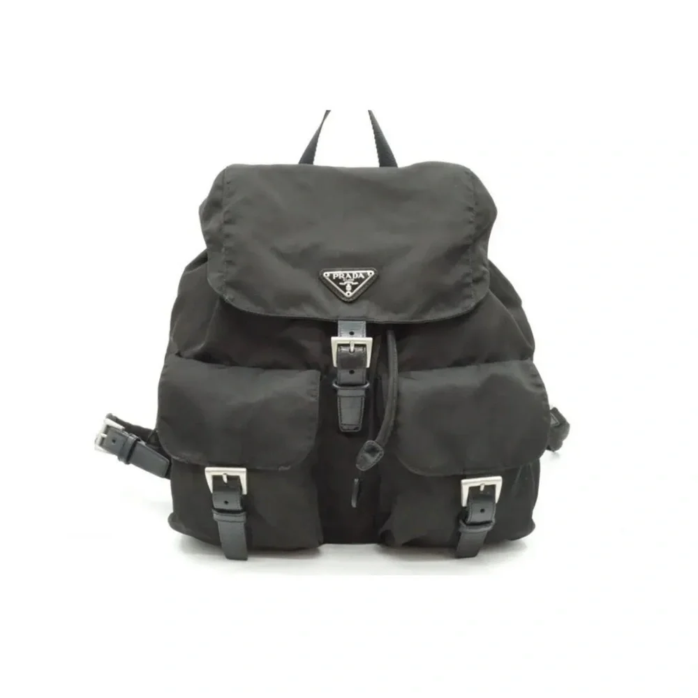 Authentic Prada Nylon Leather Backpack Black